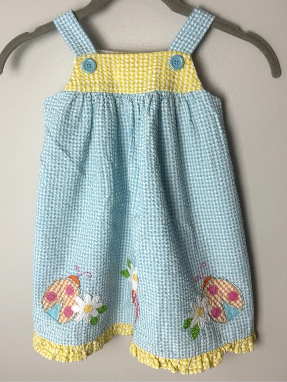 Good Lad Dress Size 24M Seersucker Sundress Ladybugs Gingham Plaid Cotton Blend